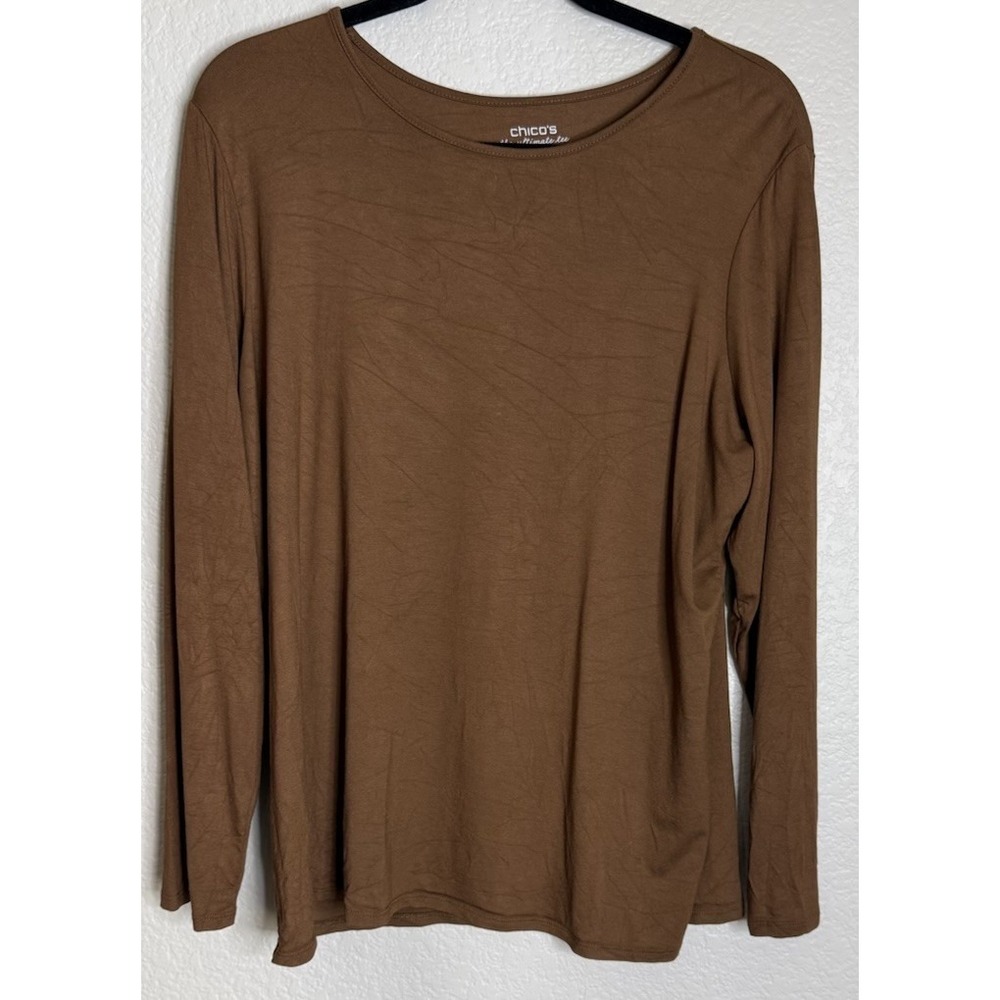 Chicos 3 US XL Brown Ultimate Tee Shirt‎ Top Tunic Long Sleeve Travel Preppy